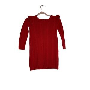 Carter’s Red Cable Knit Sweater Dress Ruffle Shoulder Girls Size 7